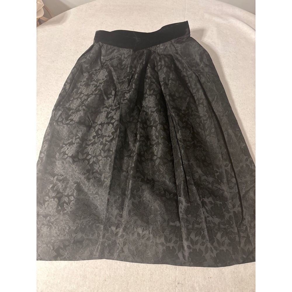 Unbranded Floral Jacquard Midi Skirt Women Size M Black Excellent Pleated Velvet